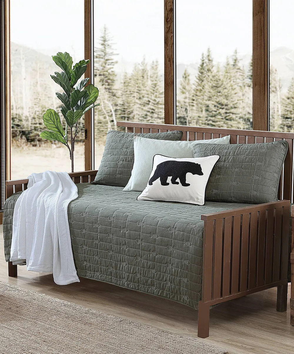 Eddie Bauer Troutdale Solid 4-Piece Cotton Bonus Daybed Set, Green