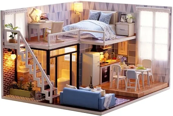 ASIDIY 3D Wooden DIY Dollhouse Miniature DIY Doll House Kit with Furniture