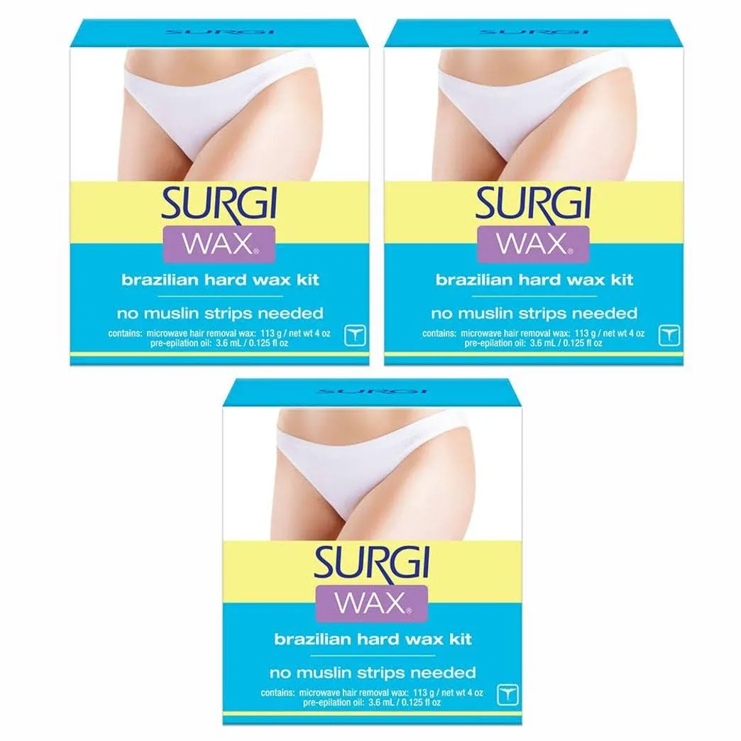 Surgi Wax Brazilian Waxing Kit for Private Parts, 4 Ounce Boxes (Pack of 3)