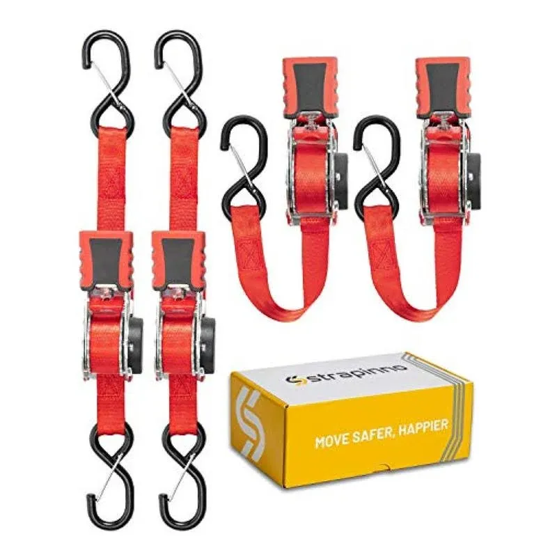 Strapinno Retractable Ratchet Straps 1 in x 10 ft, Secure Tie-Downs with Rubber ...