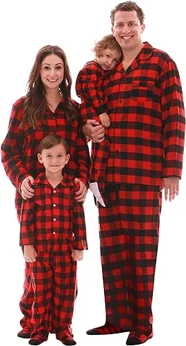 #followme Family Pajamas Buffalo Plaid Button-Front Microfleece Pajamas Set with Matching Socks