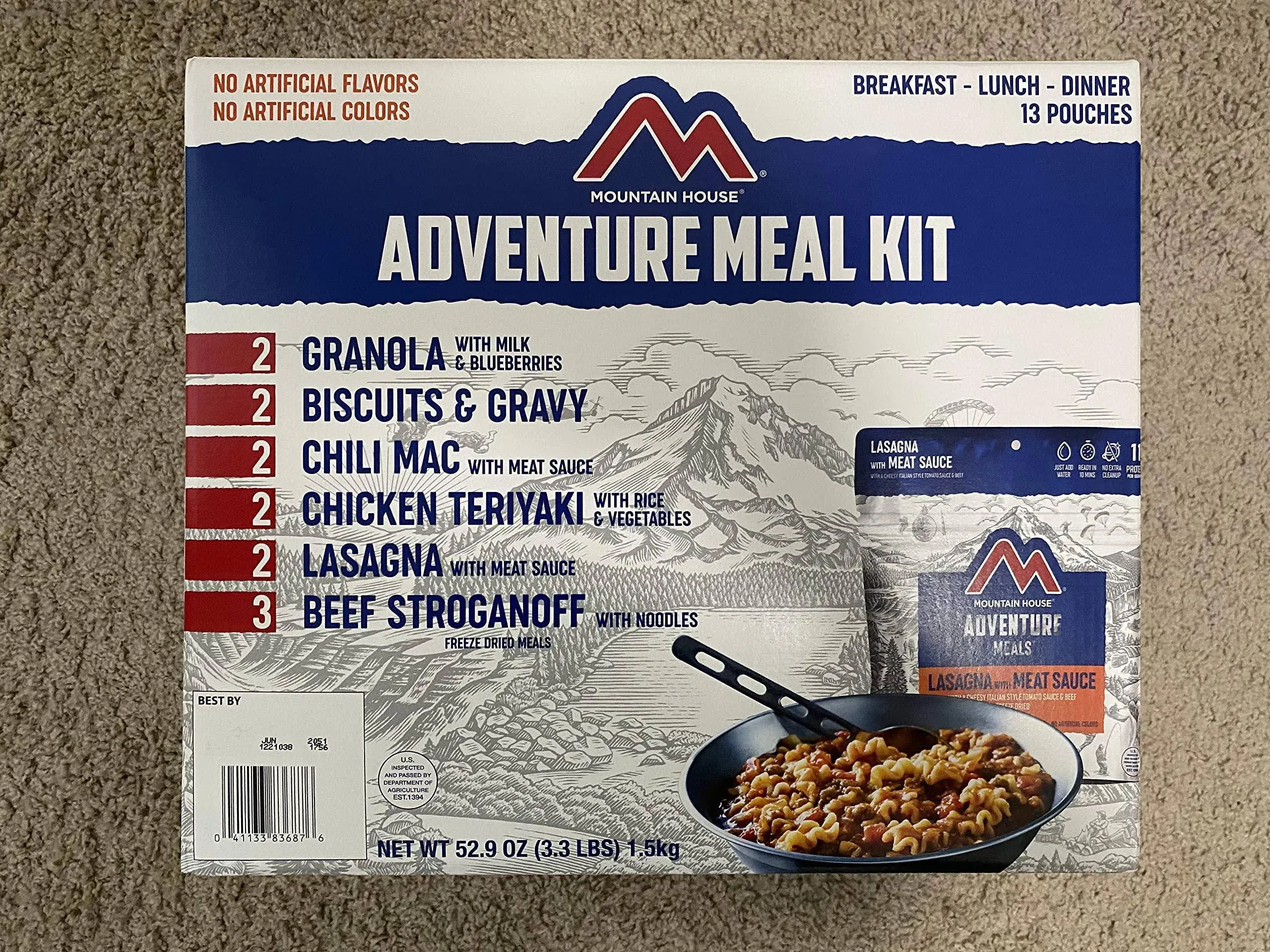 Emergency Meal Kit 28 servings-15-Po<wbr/>uch Assortment.  Mountain House. May 2053.