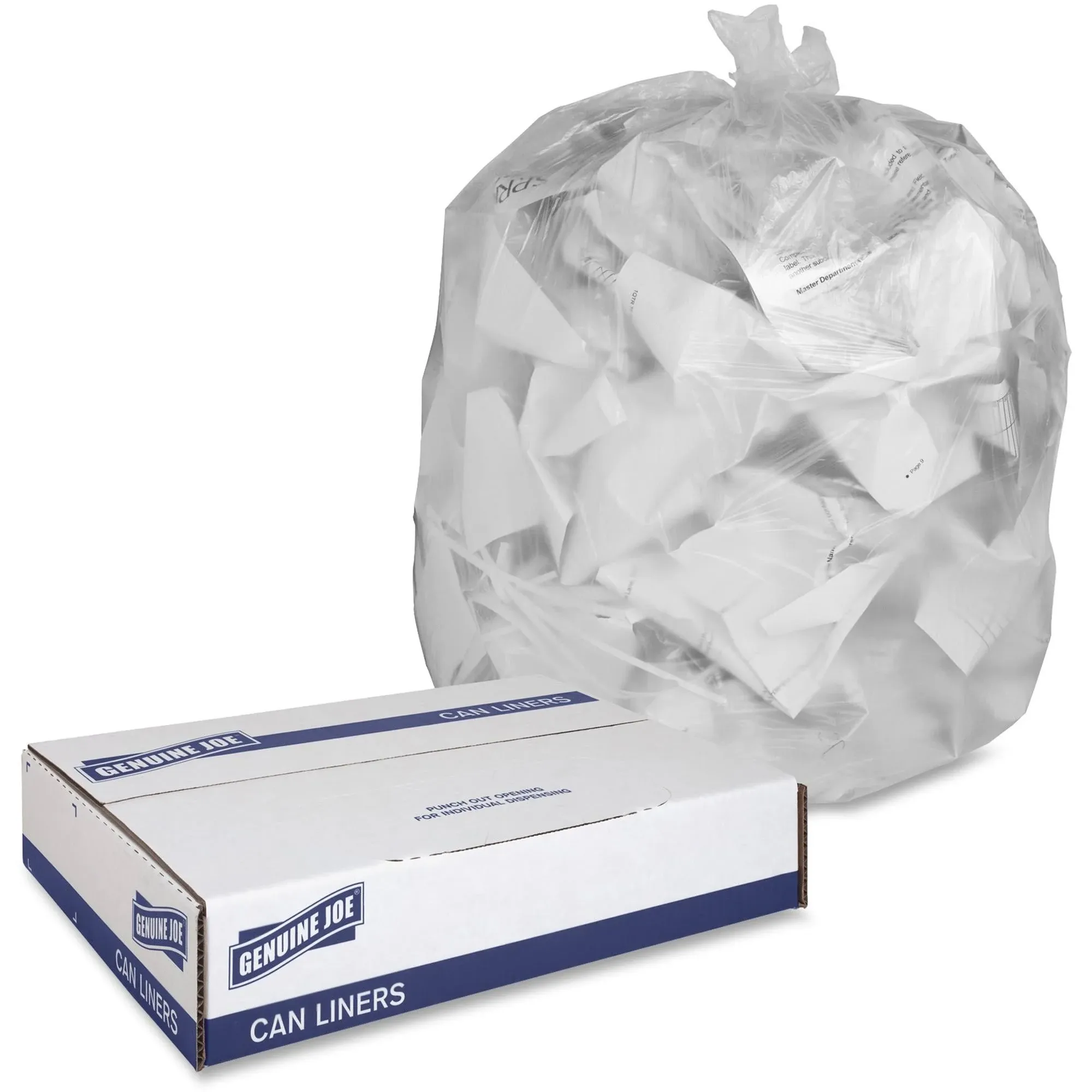 Genuine Joe High Density Clear Trash Bags, 45 Gallon - 250 pack