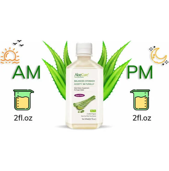 AloeCure Pure Aloe Vera Juice Grape Flavor 2x500ml Bottles, Acid Buffer ...