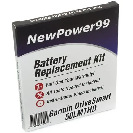 Battery Replacement Kit for Garmin DriveSmart 50LMTHD with Installation Video, Tools, and Extended Life Battery.