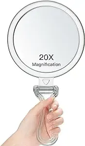 MIYADIVA Handheld 20X Magnifying Mirror With Folding Handle Portable Hand Mirror With Magnification for Makeup/Travel