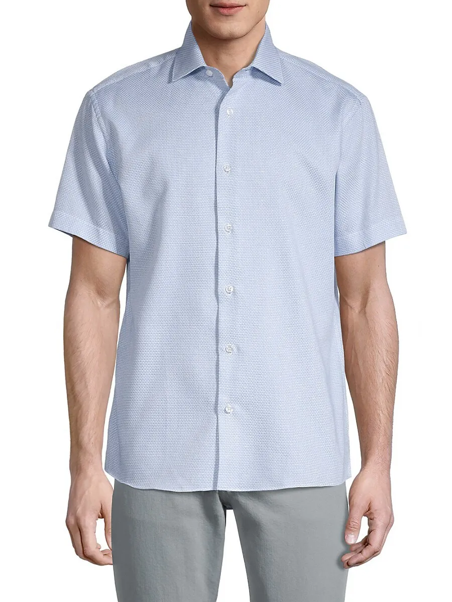 Michael Kors Men's Slim-Fit Button-Down Short Sleeve Striped Linen Shirt ...