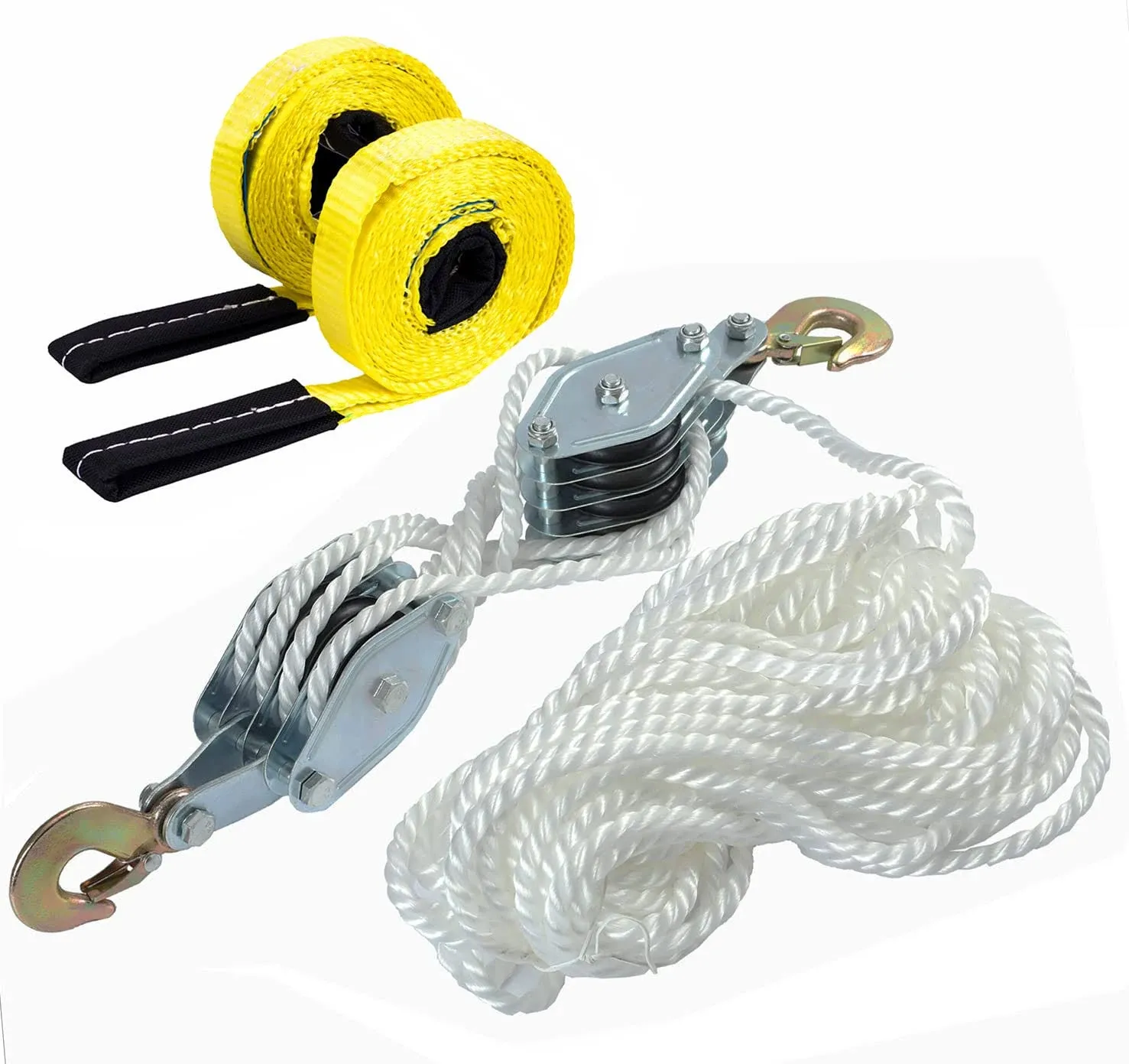 4000lb 65 Feet Rope Hoist Pulley 2 Ton Wheel Block and Tackle System 7:1 Ratio ...