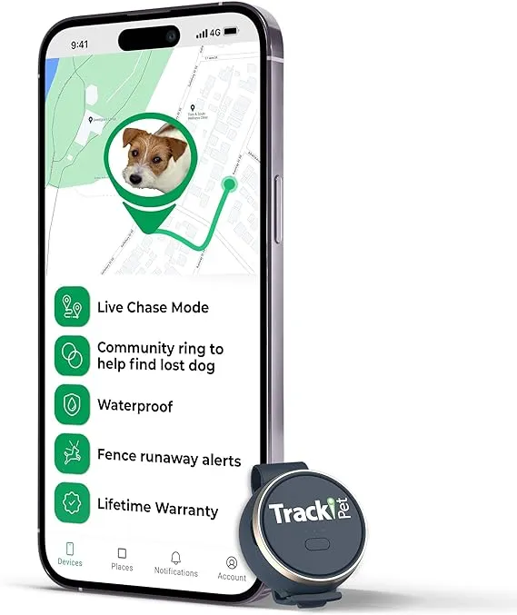 Tracki Dog GPS Tracker Tiny & Light Waterproof Fits All Pet Collars, Unlimited Distance Works Worldwide Mini Size Smart Locator Subscription Required