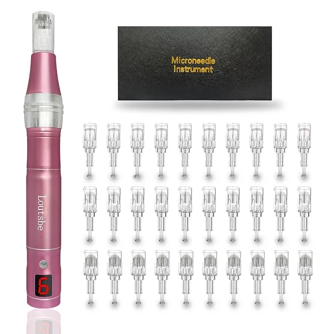 Cordless Electric Microneedling Pen 28000RPM, Professional Beauty Pen Machine With 30 Pcs Replace Cartridege (12-pins ×10, 36pins×10, nano×10) Beneficial Your Skin Suitable For Use At Home