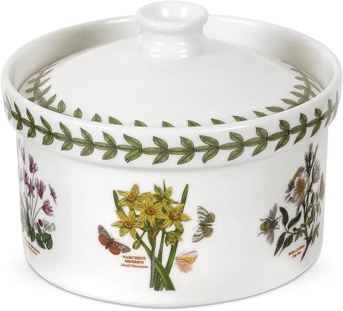 Portmeirion Botanic Garden 5" Mini Casserole Dish with Cover | Assorted Floral Motifs | Fine Earthenware | Chip-Resistant Glaze | Dishwasher, Microwave Safe