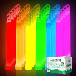 OMNISAFE 24 Ultra Bright Large Glow Sticks with 24 Black PE String, Multi Use Colourful 6 inch Glowsticks for Parties, Camping, Emergency Glow