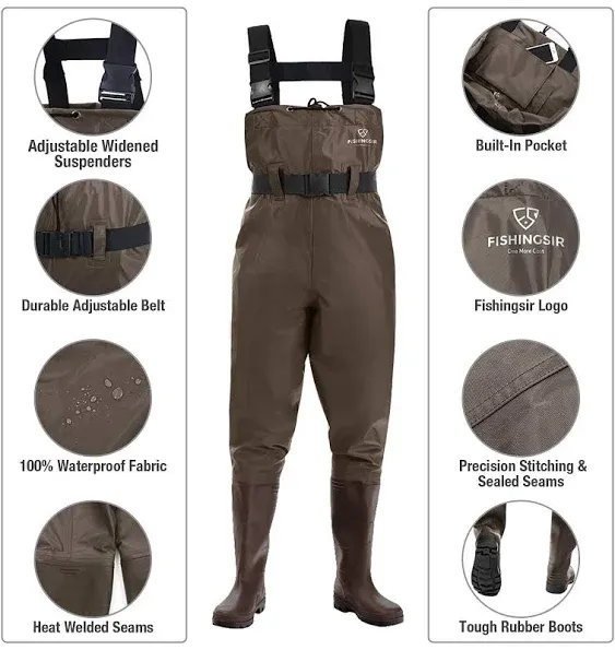 Fishing Waders for Men with Boots Womens Chest Waders 2-Ply Nylon/PVC Waterproof for Hunting with Boot Hanger