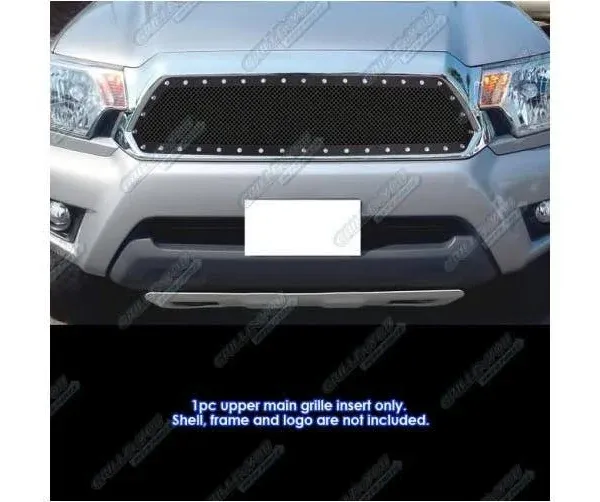 Fits 2012-2015 Toyota Tacoma Main Stainless Steel Black Mesh Rivet Grille Insert