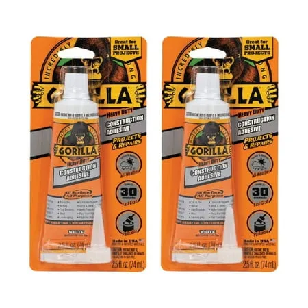 Gorilla Heavy Duty Construction Adhesive with Tip Glue 2.5 oz White, 2-Pack