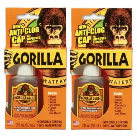 Gorilla Glue Original 2oz Repair Waterproof Super Strong Brown Dries Tan 2-Pack