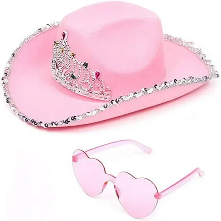 Funcredible White Cowboy Hat and Glasses - Preppy Cowgirl Hat with Star - Sparkly Cowboy Hat