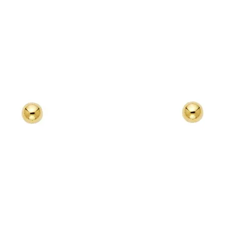 FB Jewels 14K Yellow Gold 4mm Screw Back Ball Womens Stud Earrings