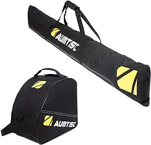 AUMTISC Ski Bag & Ski Boot Bag Combo Padded Snowboard Bag Adjustable Length Ski Bags Up to 200cm for 1 Pair of Skis, Boots,Helmet