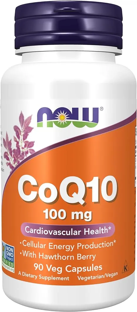 NOW Foods Supplements, CoQ10 100 mg with Hawthorn Berry, Pharmaceutical Grade, All-Trans Form produced by Fermentation, 90 Veg Capsules