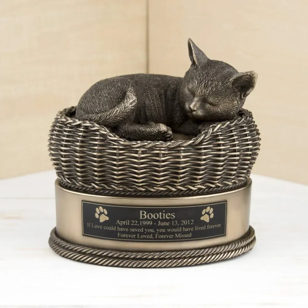 Perfect Memorials Bronze Cat in Basket Cremation Urn