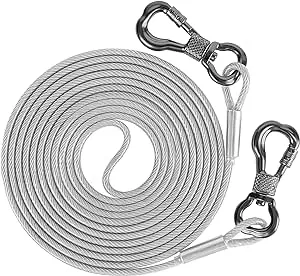 XiaZ Dog Tie Out Cable, Heavy Duty Dog Chains for Outside with Lockable Hook, Pet Runner Cable Leads for Yard, Dog Line Tether for Small Medium Large Dogs Up to 250 LBS