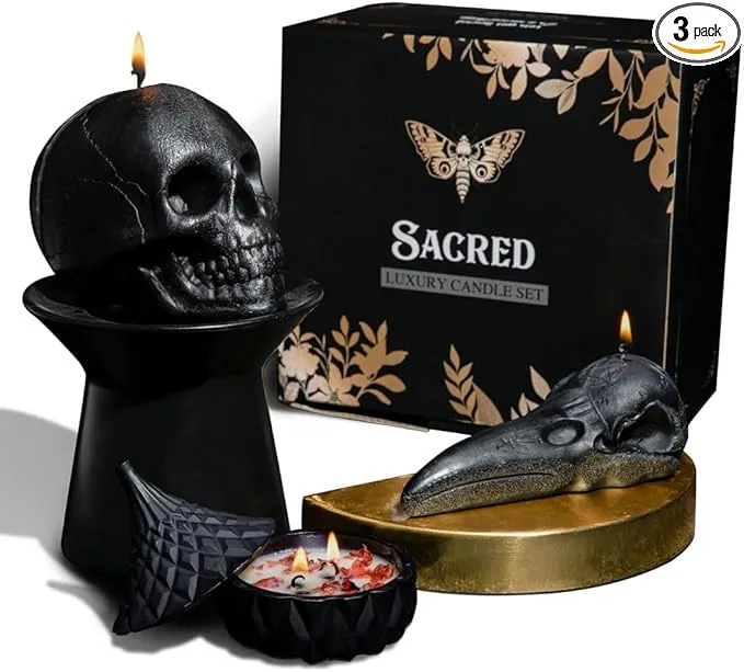 Sacred Luxury Skull Candle Set - Witchy Gifts for Women | Gothic Candles | Black Skull Candle | Spooky Gifts for her | Witchy Candles | Goth Gifts