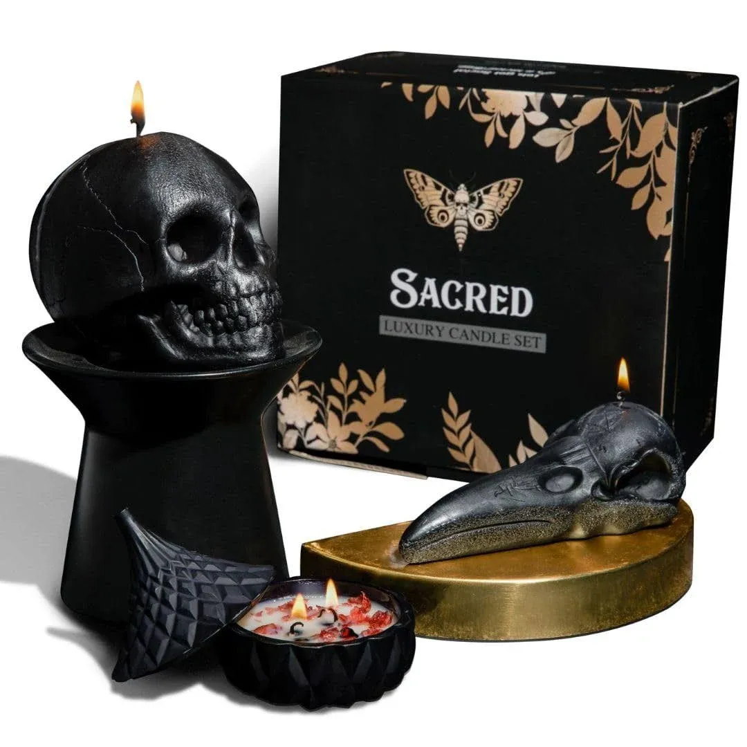 Sacred Luxury Skull Candle Set - Witchy Gifts for Women | Gothic Candles | Black ...