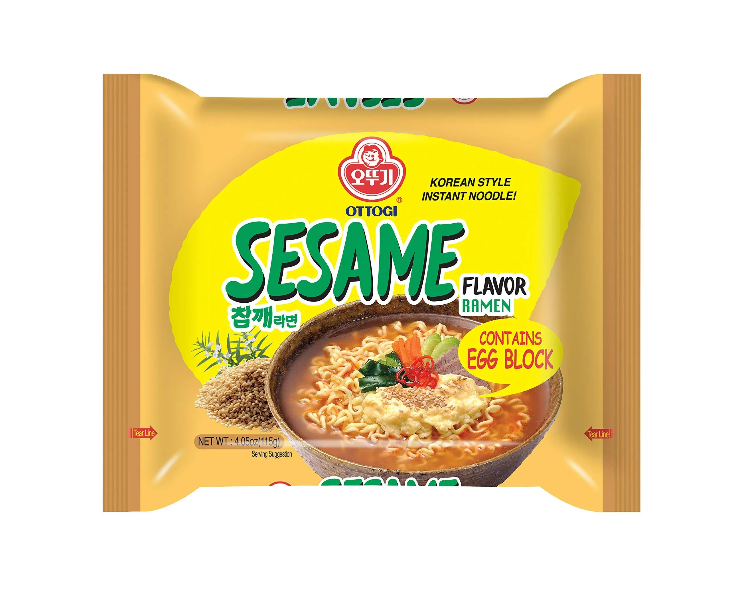 OTTOGI Spicy Sesame Flavor Ramen, SPICY KOREAN STYLE INSTANT NOODLE, Contains Egg Block, Sesame flavor instant noodle (115g) - 5 Pack