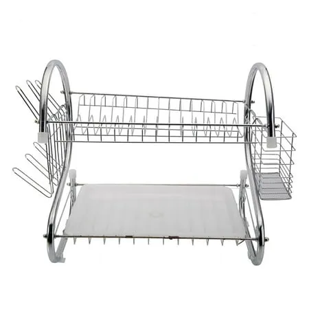 Topcobe Dish Drying Rack 2 Tier Dish Drainer Drying Rack for Kitchen Sliver Large Capacity Kitchen Storage Stainless Steel Holder Washing Organizer Dish Racks for Sinks