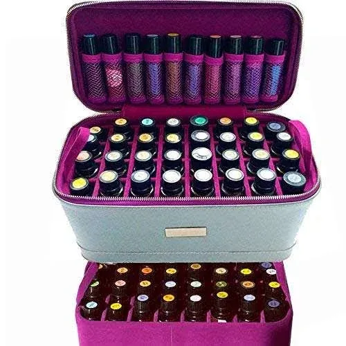 73 Vials Luxurious Essential Oil Carrying Case Travel Bags Holds 5ml 10ML 15ML Oil Carrying Case Perfect For Travel (Grey, 73Vials)