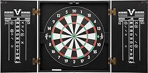 Viper Hideaway Cabinet & Steel-Tip Dartboard Ready-to-Play Bundle, Reversible Standard and Baseball Game Options with Two Sets of Steel-Tip Darts and Chalk Scoreboards, Black Matte Finish