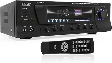 Pyle Home 300W Digital Stereo Receiver System - AM/FM Qtz. Tuner, USB/SD Card MP3 Player & Subwoofer Control, A/B Speaker, IPhone MP3 Input with Karaoke, Cable & Remote - PT270AIU