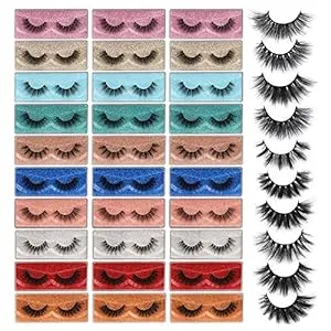 3D Faux Mink Lashes Wholesale Lashes Bulk 30 Pairs False Eyelashes Wispy 18mm Natural 10 Styles Mixed Soft Reusable Fake Eyelashes Pack with Glitter