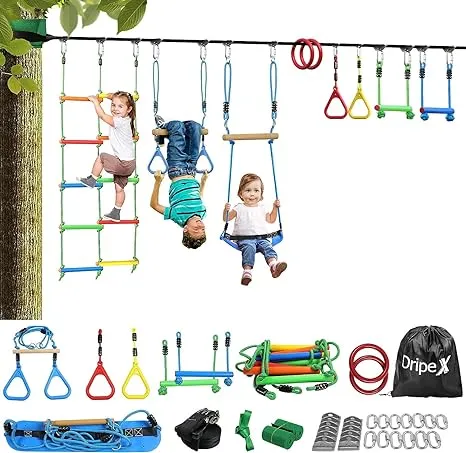 Dripex Ninja Warrior Obstacle Course for Kids - 60FT Ninja Lines with Most Compl