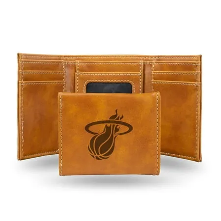 Basketball Rico Industries Miami Heat Brown Laser Engraved Trifold Laser Engraved Tri-Fold Wallet - Men s Accessory