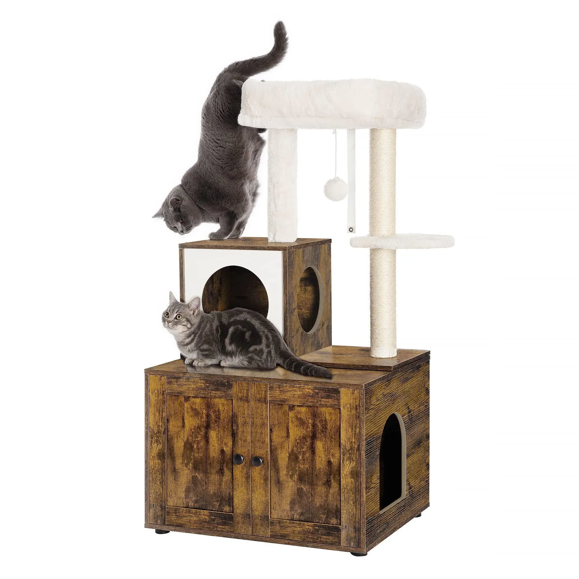  45in Separable Cat Tree with Cat Litter Box Enclosure, Removable cat tree