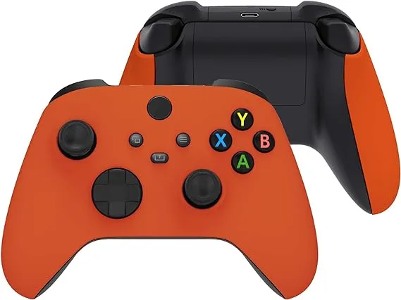 eXtremeRate Soft Touch Orange Replacement Handles Top Shell for Xbox Series X Controller, Custom Side Rails Panels Front Housing Shell Faceplate for Xbox Series S Controller - Controller NOT Included