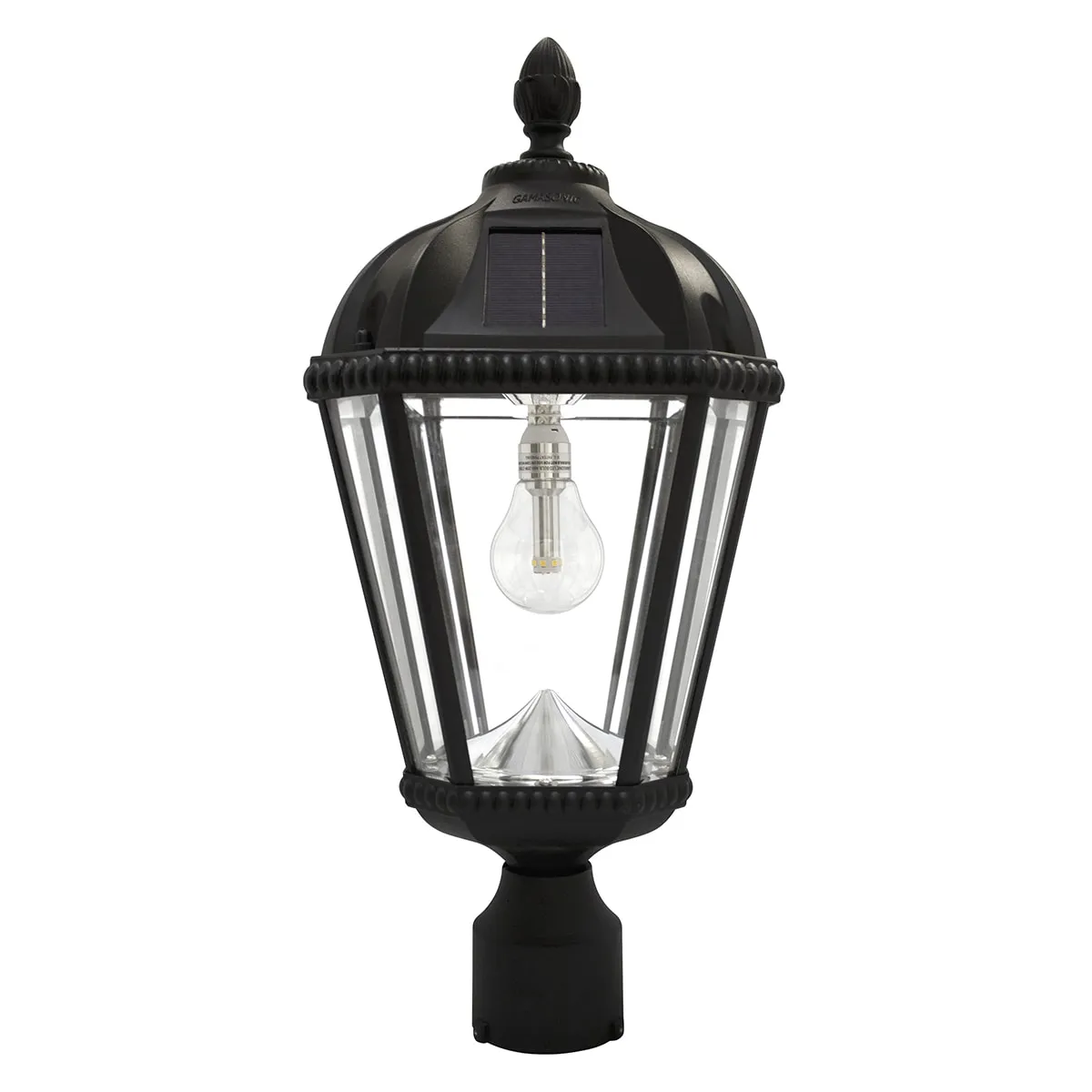 Royal Bulb Series 1-Light Black Outdoor LED Solar Lamp Post Light