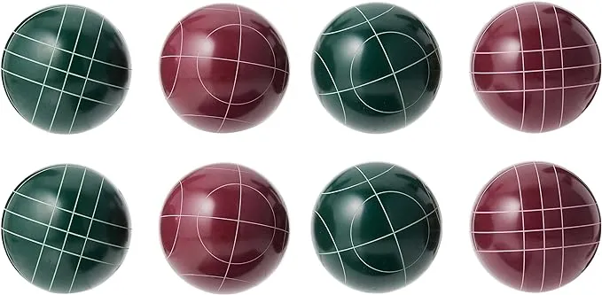 Hey! Play! Bocce Ball Set - Lawn Game for Backyard, Beach, or Wedding - Includes Red and Green Bocce Balls,