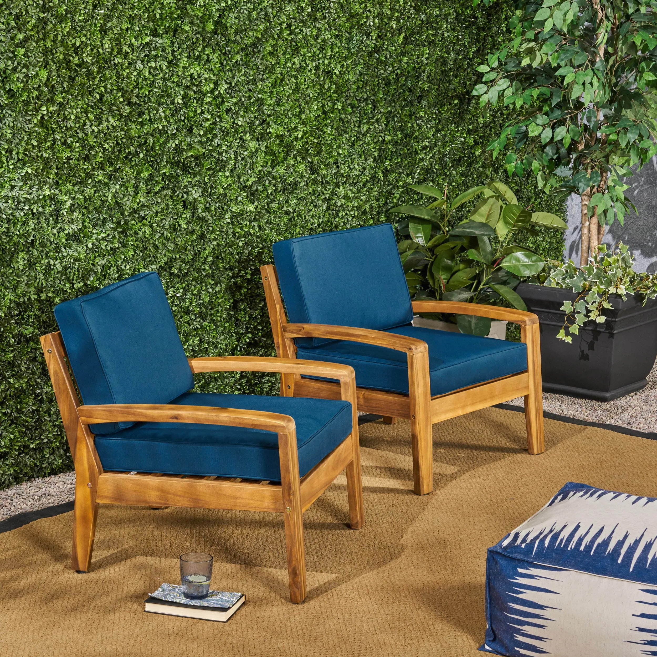 Noble House Grenada Outdoor Acacia Wood Club Chairs