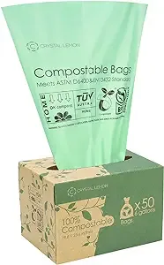 50 Count Biodegradable Trash Bags - BPI Certified 6 Gallon Trash Bags - Heavy Duty Compostable Trash Bags for Kitchen and Bathroom - Unscented Trash Bags 6 Gallon for Yard, Food, and Animal Waste