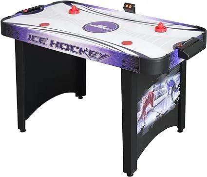 Hathaway Hat Trick 4-Ft Air Hockey Table for Kids and Adults with Electronic and Manual Scoring, Leg Levelers, Black/Blue