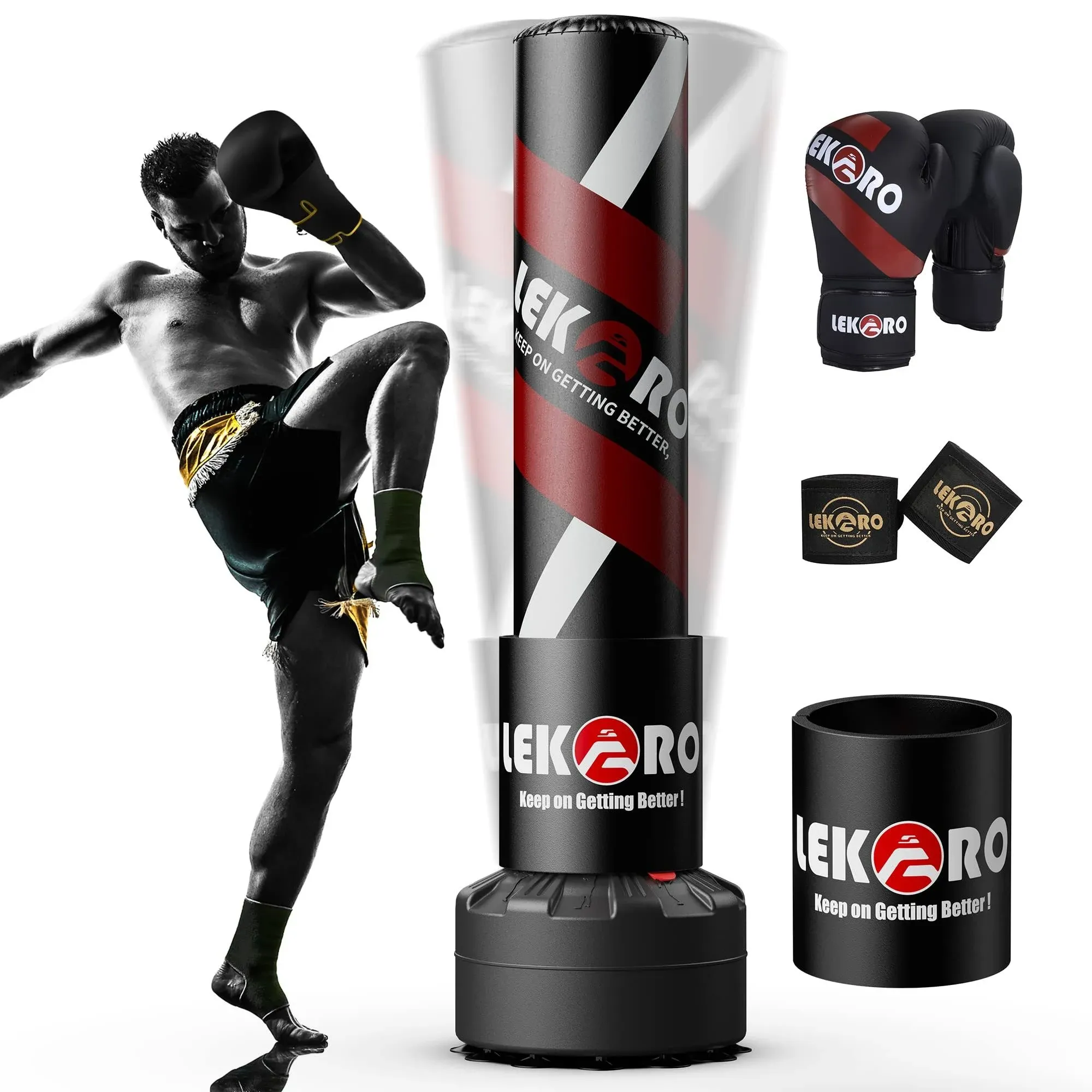 LEKÄRO Punching Bag 70" with Boxing Gloves, Heavy Boxing Bag with Stand for Adult Teens, Kickboxing Bag for MMA Muay Thai Fitness