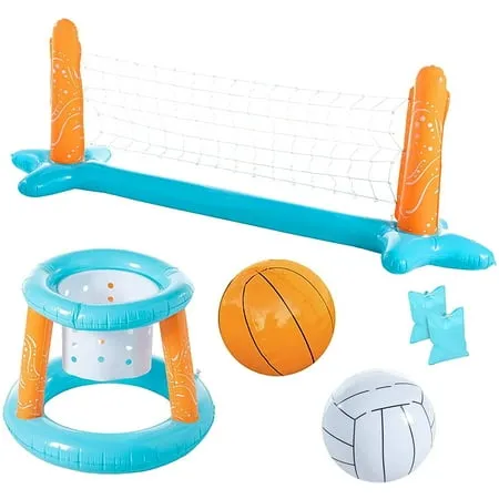 Oren Pool Games Volleyball Net Sets Inflatable Summer Floating Party Swimming Game Toys Volleyball Court Basketball Hoop for Adults Teens and Family | Light Blue