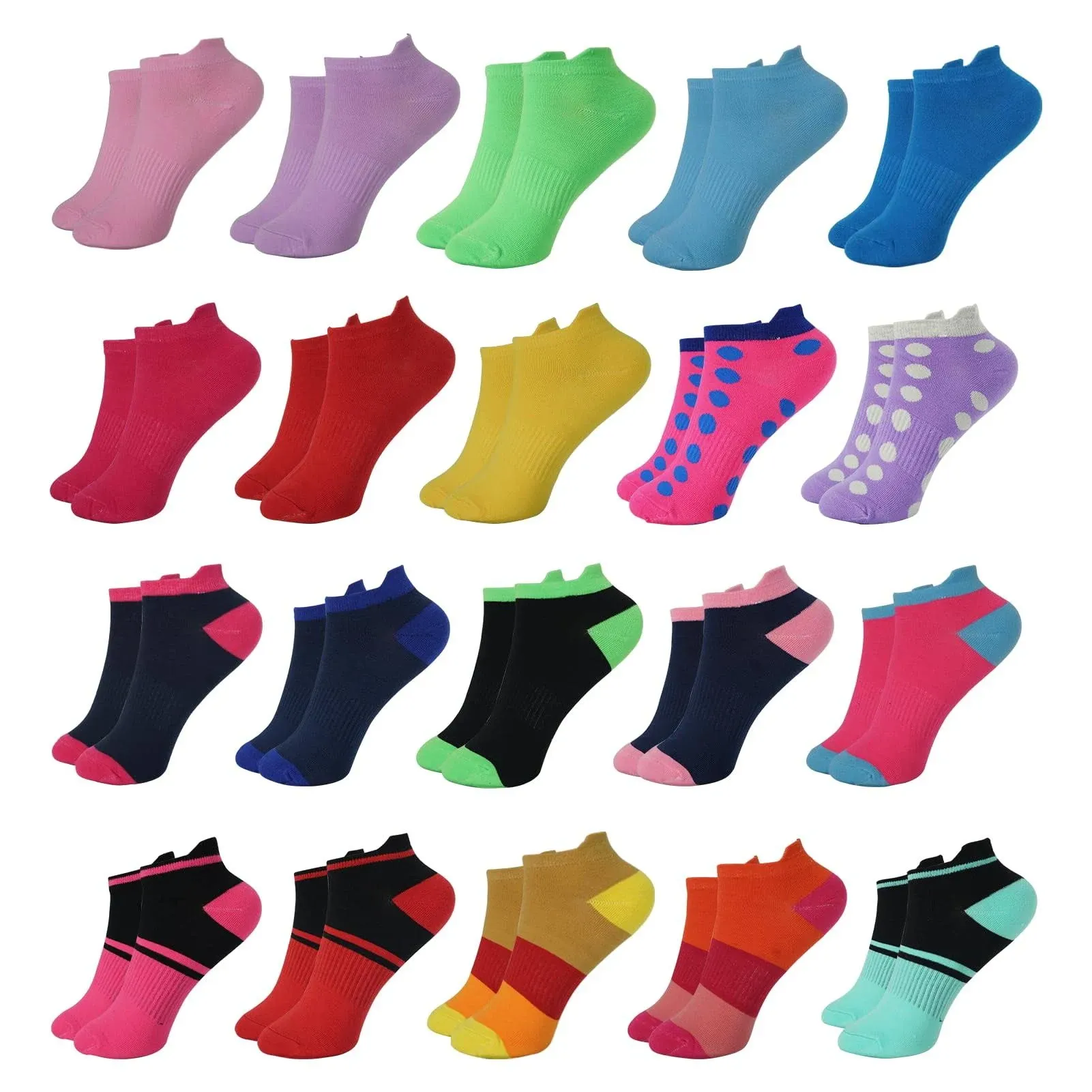 20 Pairs Women Low Cut Ankle Socks Athletic Socks No Show Colorful Socks for Running Workout Sports