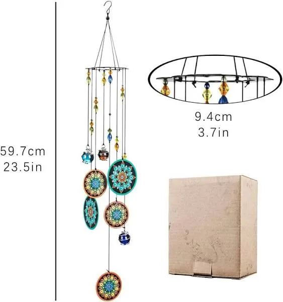 Flower Wind Chimes Outdoors with Colorful Glass Beads Deep Tone Memorial Sympath