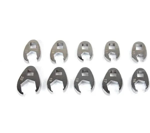 VCT 10 Pc 3/8" Drive Fully Polished Metric Flare Nut Crowfoot Wrench Set