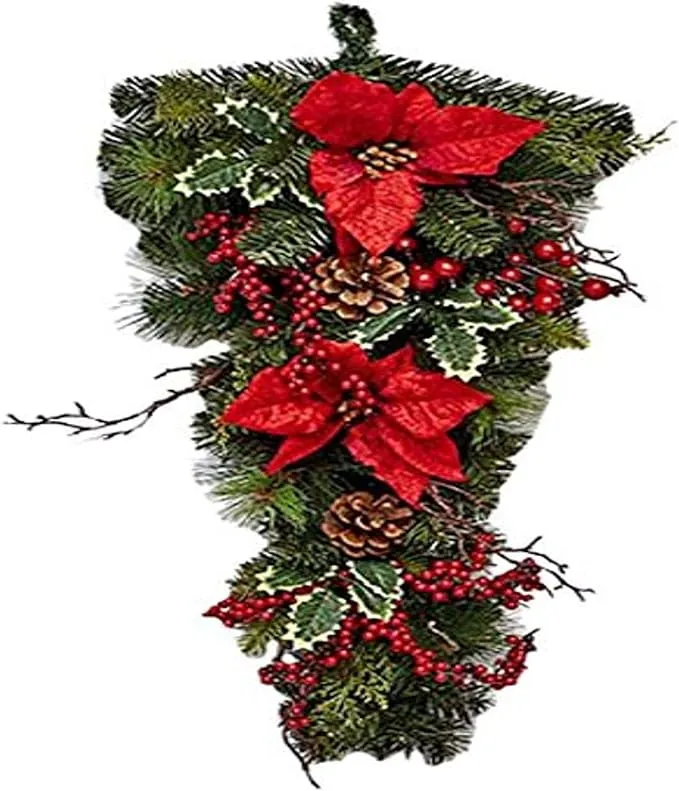 Spruce Poinsettia Berry Teardrop, 28" - Traditional - Wreaths And Garlands - by WORTH IMPORTS | Houzz