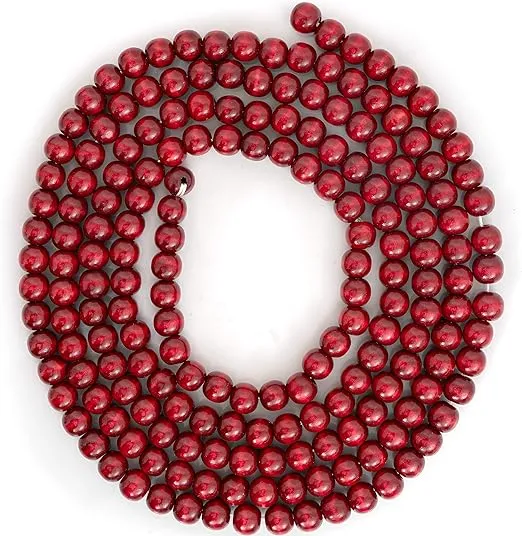 Ornativity Wooden Christmas Garland Decorations - Rustic Wood Beaded Christmas Tree Decorations Garland Bead Strand Xmas Holiday Decor (Cranberry Red) 8'6"